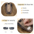SEGO Human Hair Toppers for Women With Thinning Hair, 7 * 13CM Silk Base 100% Real Human Hair Clip in Top Wiglet Hairpieces /16 Inch No Bangs Light Brown