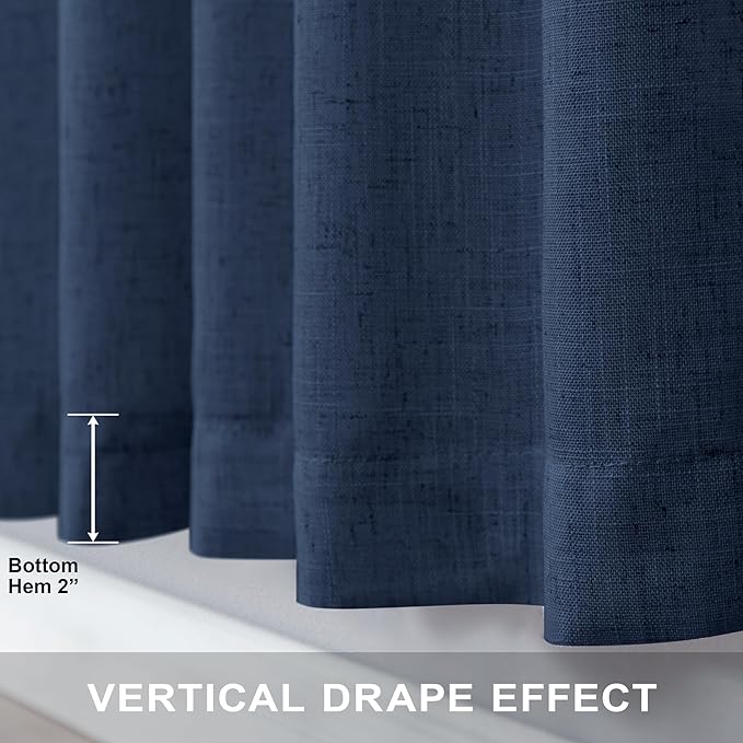 Pitalk 102 Inch Curtains Navy Blue Linen Drape - Image 6