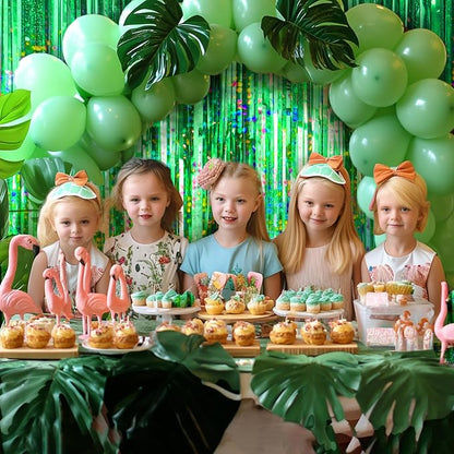 4 Packs Green Foil Fringe Curtain, Baby Shower, Hawaiian Luau, Dinosaur Jungle - Image 3