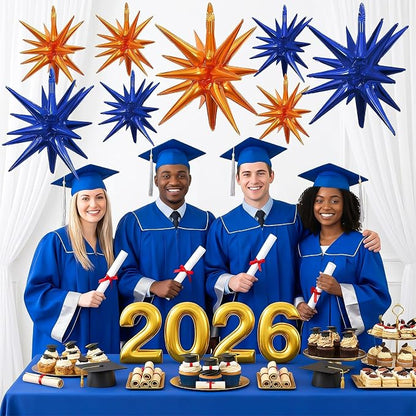 9Pcs Navy Blue and Orange Star Balloons, Large Explosion Foil Balloons - Image 4