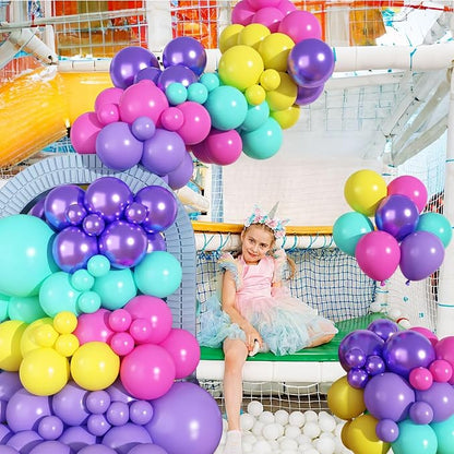 HILAVO Pink Blue Purple Balloons Garland Arch Kit 132 Pcs Hot Pink Metallic - Image 7