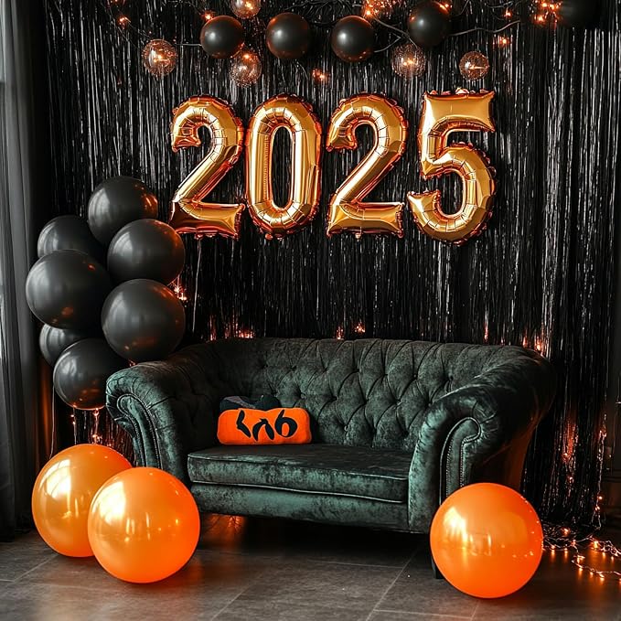 PartyWoo Black Foil Fringe Streamers 8.2FT 3pcs Tinsel Backdrop Curtain | Black - Image 5