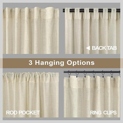 Pitalk Birch Beige Linen Curtains 96 Inches Long 2 Panels - Image 5