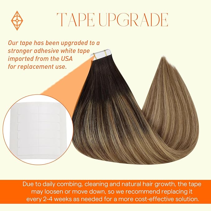 Full Shine Tape in Extensions Real Human Hair 22 Inch Balayage Color 2 Brown Ombre 8 Ash Brown and 27 Blonde Double Sided Adhesive Tape Straight Remy Hair Invisible Seamless for Women 20 Pcs 50 Grams
