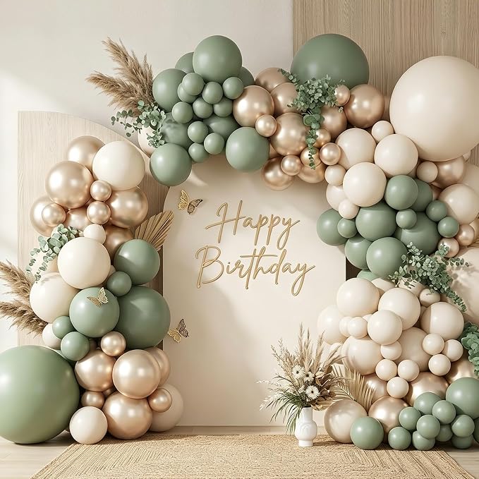 122Pcs Sage Green Cream Gold Balloon Arch Kit, 18 12 10 5 Inch Balloons | Olive by ZizasAry