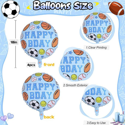 Sports Birthday Balloons Party Decorations, 18 Inch Inflatable HAPPY BDAY Mylar - Image 2