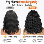 Nnzes Black Wavy Wigs with Bangs Women’s Short Black Bob Wig Synthetic Natural Looking Heat Resistant Fiber Hair