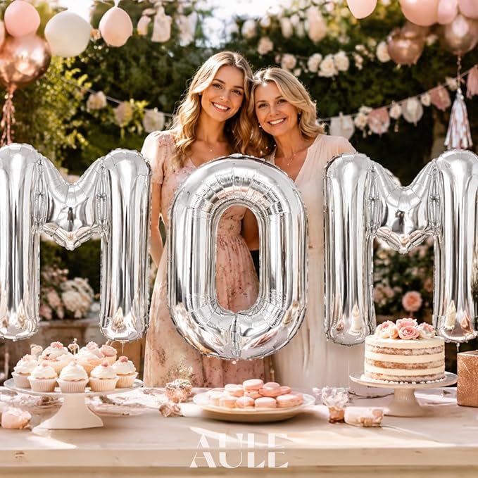 AULE 40 Inch Silver M Balloon Letter Foil A-Z Birthday Big Alphabet | Birthday - Image 2