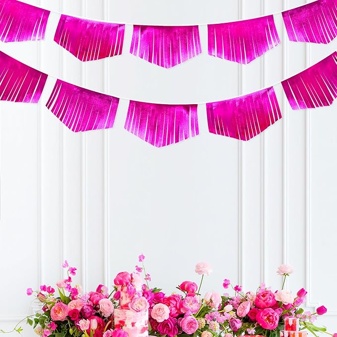Hot pink Tassel Banner Double Sided Metallic Fabric Pennant Bunting Flag Garland by pinkblume