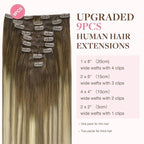 GOO GOO Clip in Hair Extensions Real Human Hair, Remy Human Hair Extensions Clip ins for Women, Natural Human Hair, 24inch 150g 9Pcs, #3/8/613 Balayage Walnut Brown to Ash Brown and Bleach Blonde