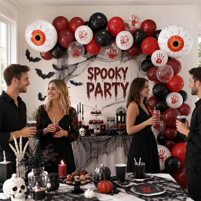Halloween Bloody Scary Balloons Red Black Hand Print Eye Balloons | 4D Eyeball - Image 6