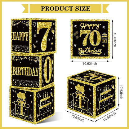 Eiurteao 3pcs Black Gold 70th Birthday Decorations Boxes - Image 3
