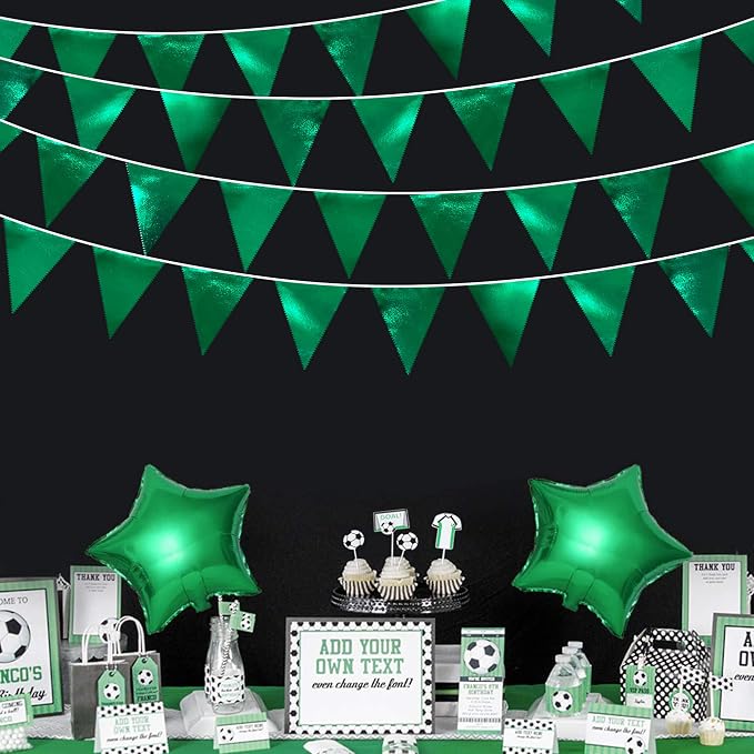 Green Party Decorations Triangle Pennant Banner Flag Dark Green Metallic Fabric - Image 6