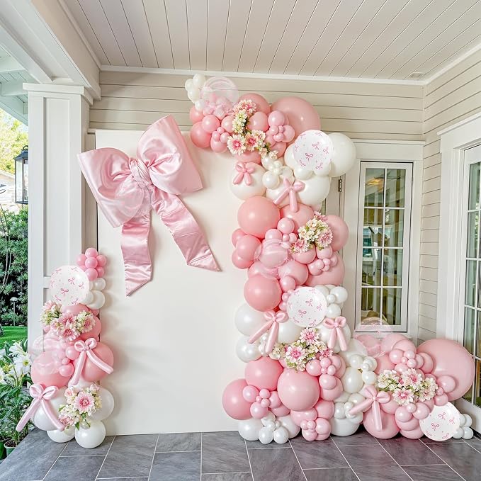 Pink Bow Balloons 12 Inch Pastel Light Baby Pink White Coquette Balloon Bow - Image 6