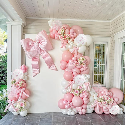 Pink Bow Balloons 12 Inch Pastel Light Baby Pink White Coquette Balloon Bow - Image 6