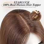 starluck Human Hair Toppers for Women Real Human Hair No Bangs 4 * 5.5 inch Base 12 inch SilkHug Hair Topper for Women Cover Grey Roots(Medium Brown)