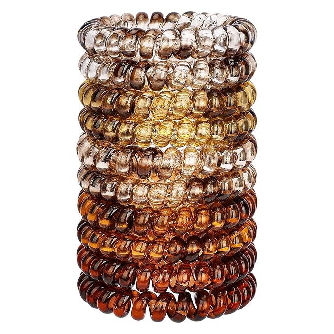 JessLab Spiral Hair Ties for Women, 10-Pack Traceless No-Damage Ponytail Holders, Coils Hair Bands for Girls, Assorted Colors