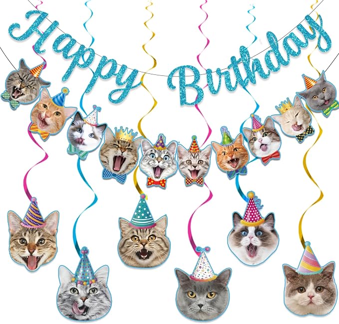 Cat Birthday Decorations, Cute Cat Birthday Banner by Unknown