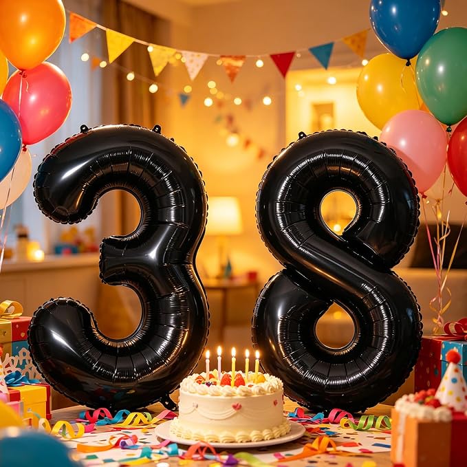 10 Pcs Number Balloons 32 Inch Black 0-9 Number Mylar Foil Balloons Black - Image 2