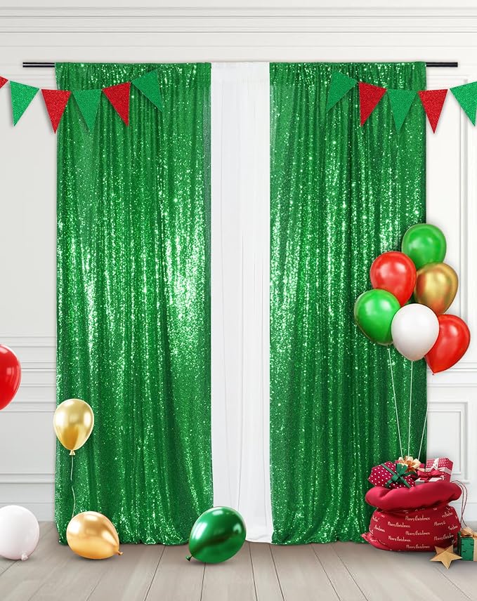 Eternal Beauty Green Sequin Backdrop Curtains, 2 Panels 2x8FT | 3mm Sparkle - Image 3