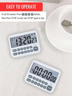 Digital Multifunction Timer with Clock, 10 Preset Alarms, Countup & Countdown, Memory Settings, White