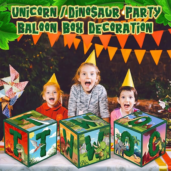 3 Pcs 2nd Dinosaur Birthday Decorations Two Birthday Balloon Boxes Dino Party - Image 4