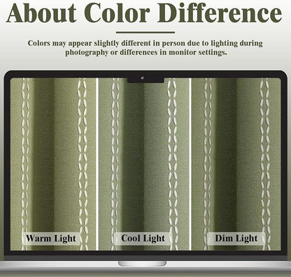 Olive Green 100% Boho Blackout Curtains 84 Inch 2 Panels | Vintage Farmhouse - Image 8