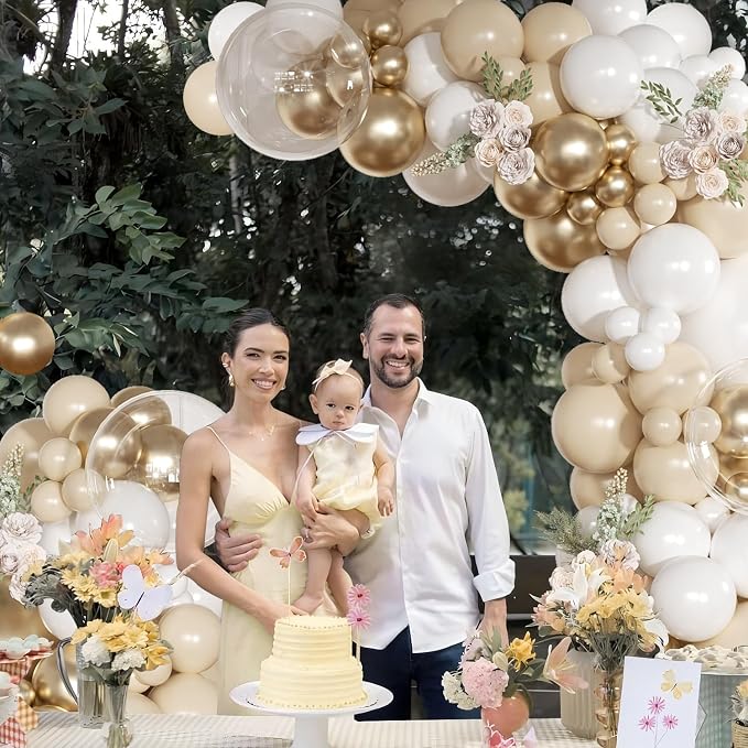 White and Gold Balloon Garland Arch Kit Sand White Balloons | Metallic Gold - Image 5