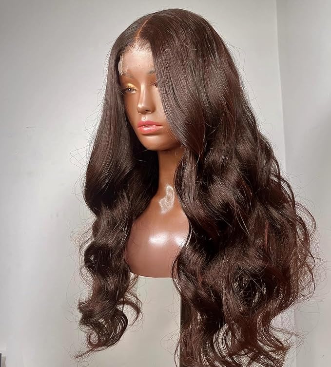 2X6 SKINLIKE HD Lace Closure Wigs Human Hair, Chocolate Brown Lace Front Wig, Body Wave Human Hair Wig Pre-Plucked Bleached Knots 250% Density HD Lace Closure Wigs 30 Inch