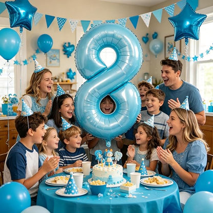40 Inch Light Blue Number 8 Balloon | 8 Birthday Balloon - Image 4