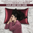 Satin Silk Pillowcase for Hair and Skin, Black Pillow Cases Standard Size Set of 4 Pack Super Soft Pillow Case with Zipper Closure (Burgundy, Standard(4 Pack))