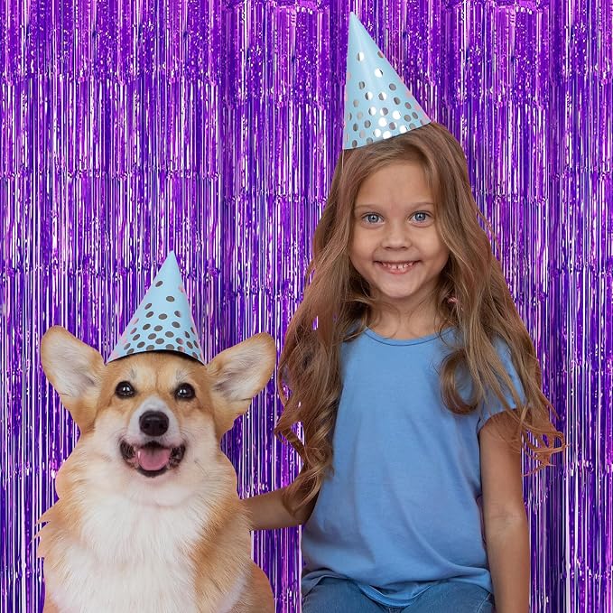 5 Pack Purple Fringe Backdrop 3.2ft x 8.2ft Foil Curtain Tinsel Foil Fringe - Image 6