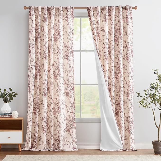 jinchan Floral Linen Curtains Lined 108 Inch Farmhouse Back Tab 2 Panels | by JINCHAN