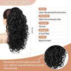 Flufymooz 100％ Pure Protein Ponytail Extension, 18 Inch Curly Claw Clip Ponytail Hair Extensions Natural Soft pony tail hairpiece for women-Black Brown