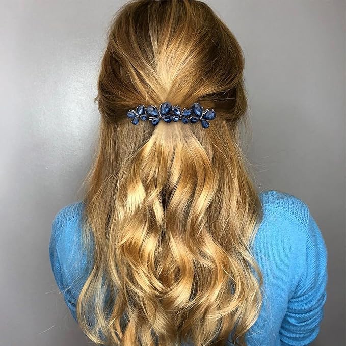 Joez Wonderful Rhinestone Hair Clip Sparkly Crystal Barrettes French Wedding Prom Engagement Pageant First Communion Hair Decorative Accessories for Women Bride Thick Long Hair (Butterfly Blue, 1 Pcs)