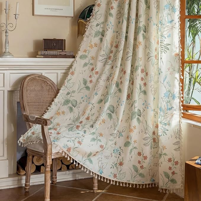 Bedroom Floral Rod Pocket Semi Sheer 96 Inch Curtains 2 Panel Set | Living Room by ENJOYBRIDAL
