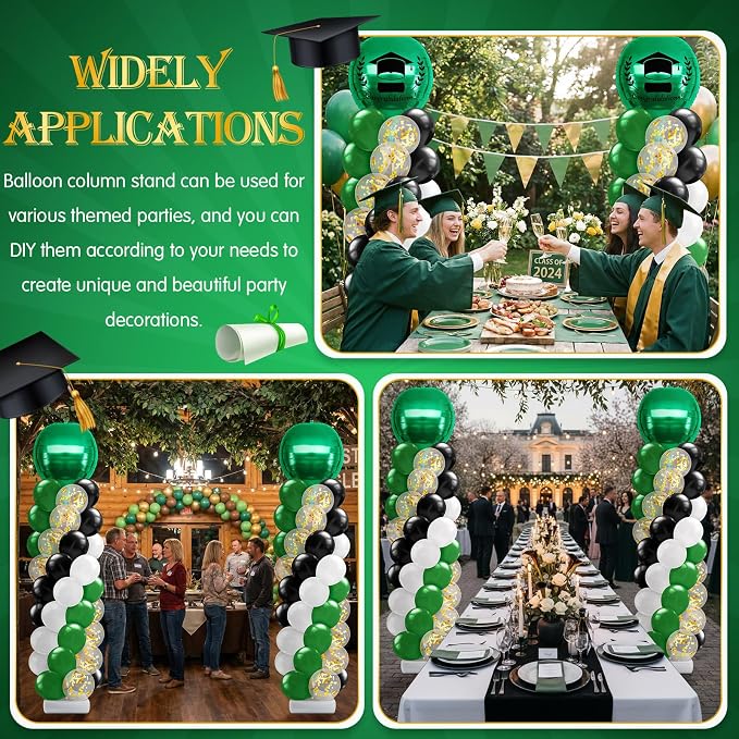 2 Sets Green Black White Balloon Column Stand Kit, Adjustable Floor Balloon - Image 6