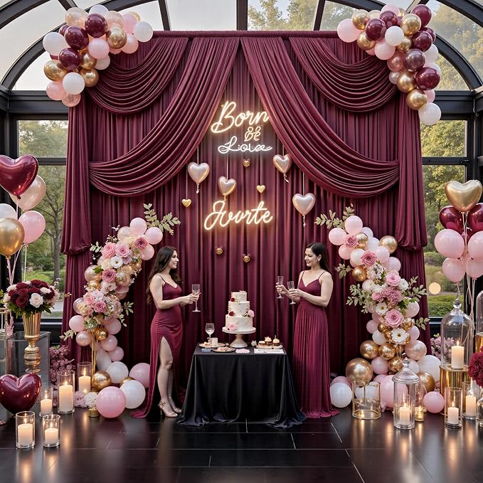 20ft x 15ft Burgundy Backdrop Curtains - Image 6