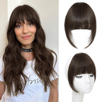Clip In Bangs for Women, Dark Brown French Bangs Hair Clip with Temples, 100% Real Human Hair Layered Curved Fringe for Halloween and Daily Use(Dark Brown, French Bangs)