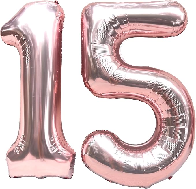 FIROMI 15 Foil Number Balloons Rose Gold 40-inch Big Mylar Balloon Numbers | by Firomi