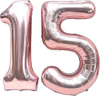 FIROMI 15 Foil Number Balloons Rose Gold 40-inch Big Mylar Balloon Numbers | by Firomi