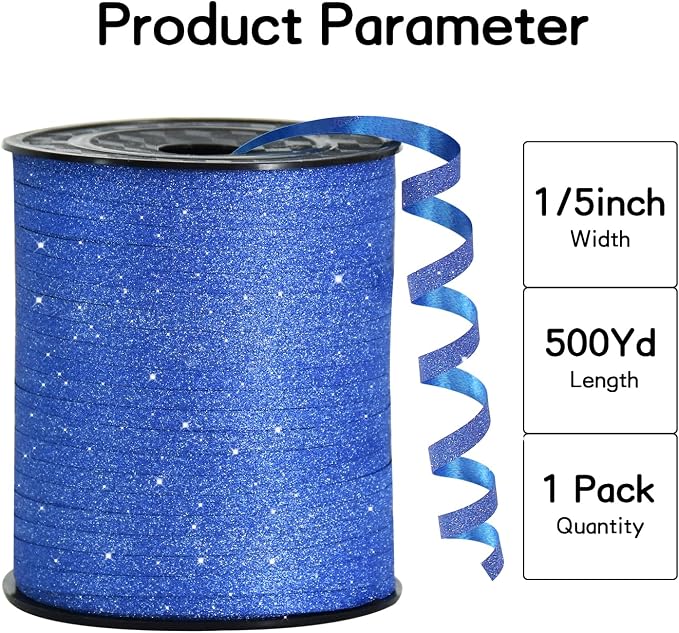 BEISHIDA 500 Yards Blue Glitter Ribbon Curling Crimped, Glitter Ribbon Balloon - Image 2