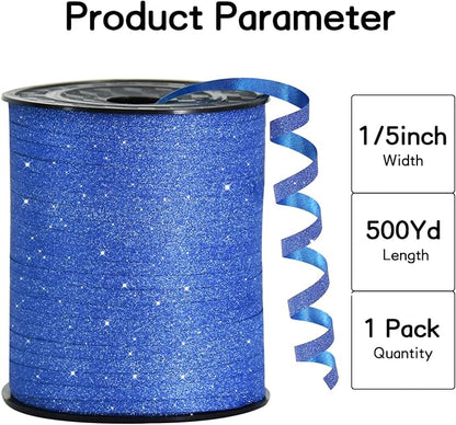 BEISHIDA 500 Yards Blue Glitter Ribbon Curling Crimped, Glitter Ribbon Balloon - Image 2