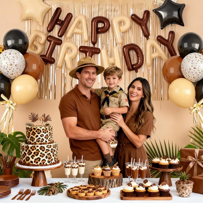 29PC Cream Brown Leopard Happy Birthday Balloon Banner, 16Inch 3D Aluminum - Image 4