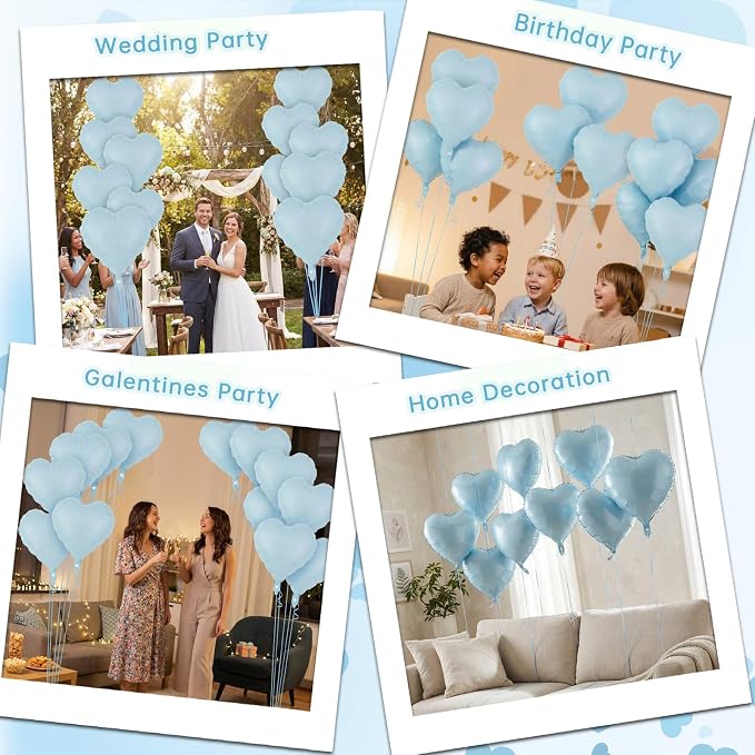 12 Pcs Blue Heart Balloons, 18 Inch Heart Foil Balloons Love Balloon Valentine - Image 6