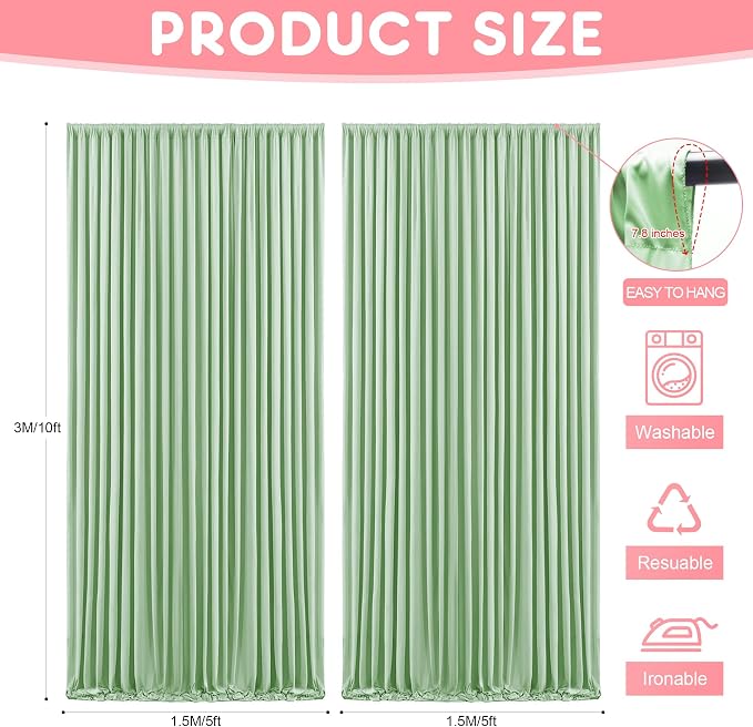 Asee'm Sage Green Backdrop Curtains Drapes - Image 2