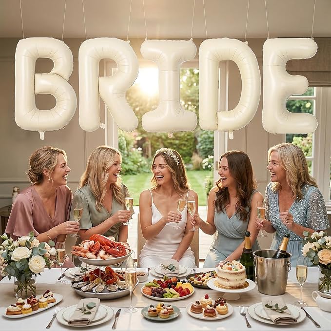 Biapian 40 Inch BRIDE Letter Balloons, Big Cream BRIDE Foil Balloons - Image 5