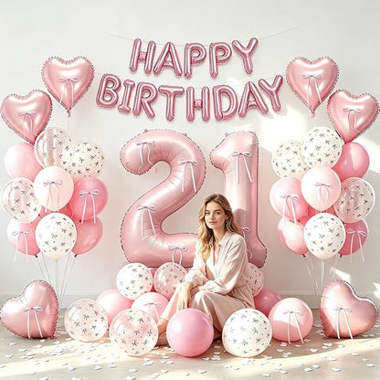 81Pcs Pink Happy 21st Birthday Decorations - Image 3