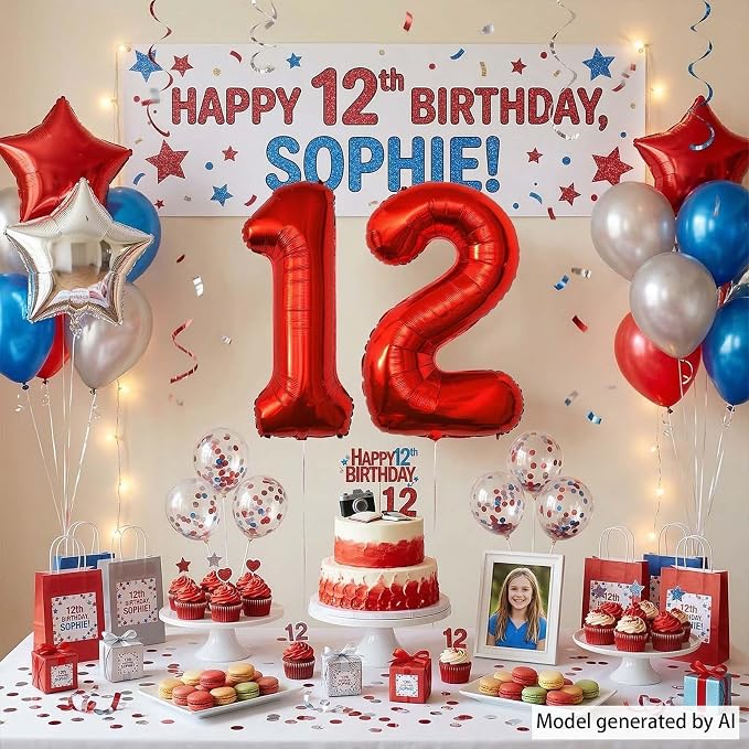 Red Number 12 Balloon 40 Inch, Foil Numeral - Image 2