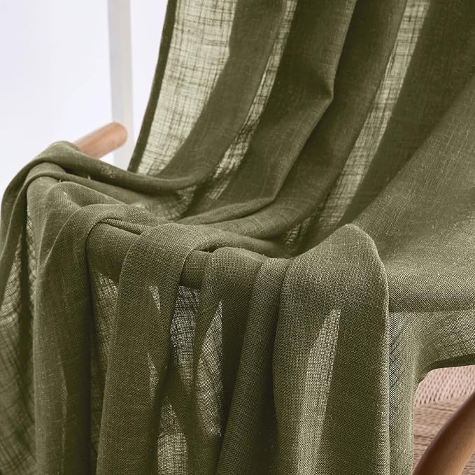 MIULEE Light Olive Green Linen Curtains 52x96 Inch Long 2 Panel - Image 6
